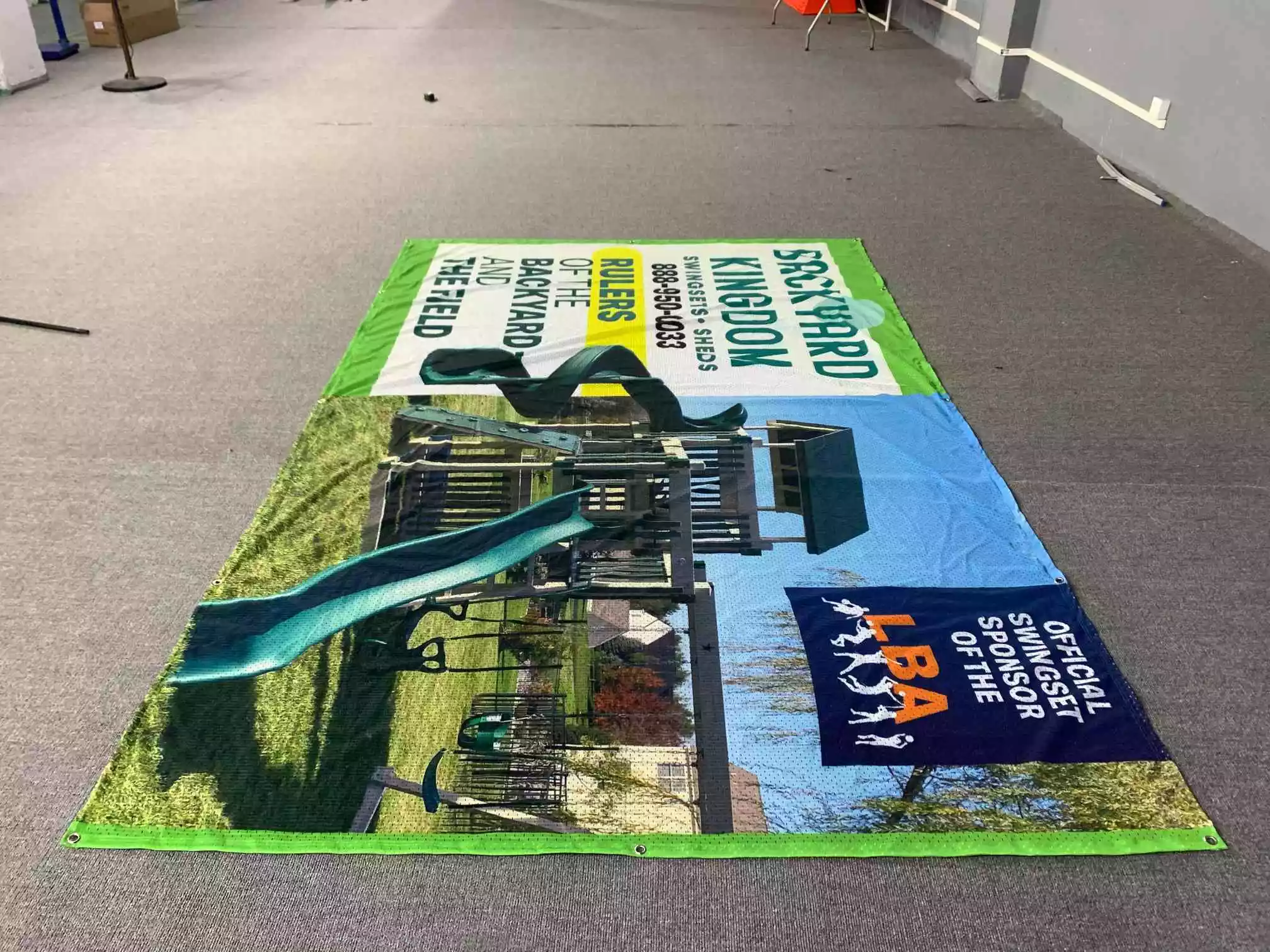 Backyard Kingdom LBA official swing set sponsor banner