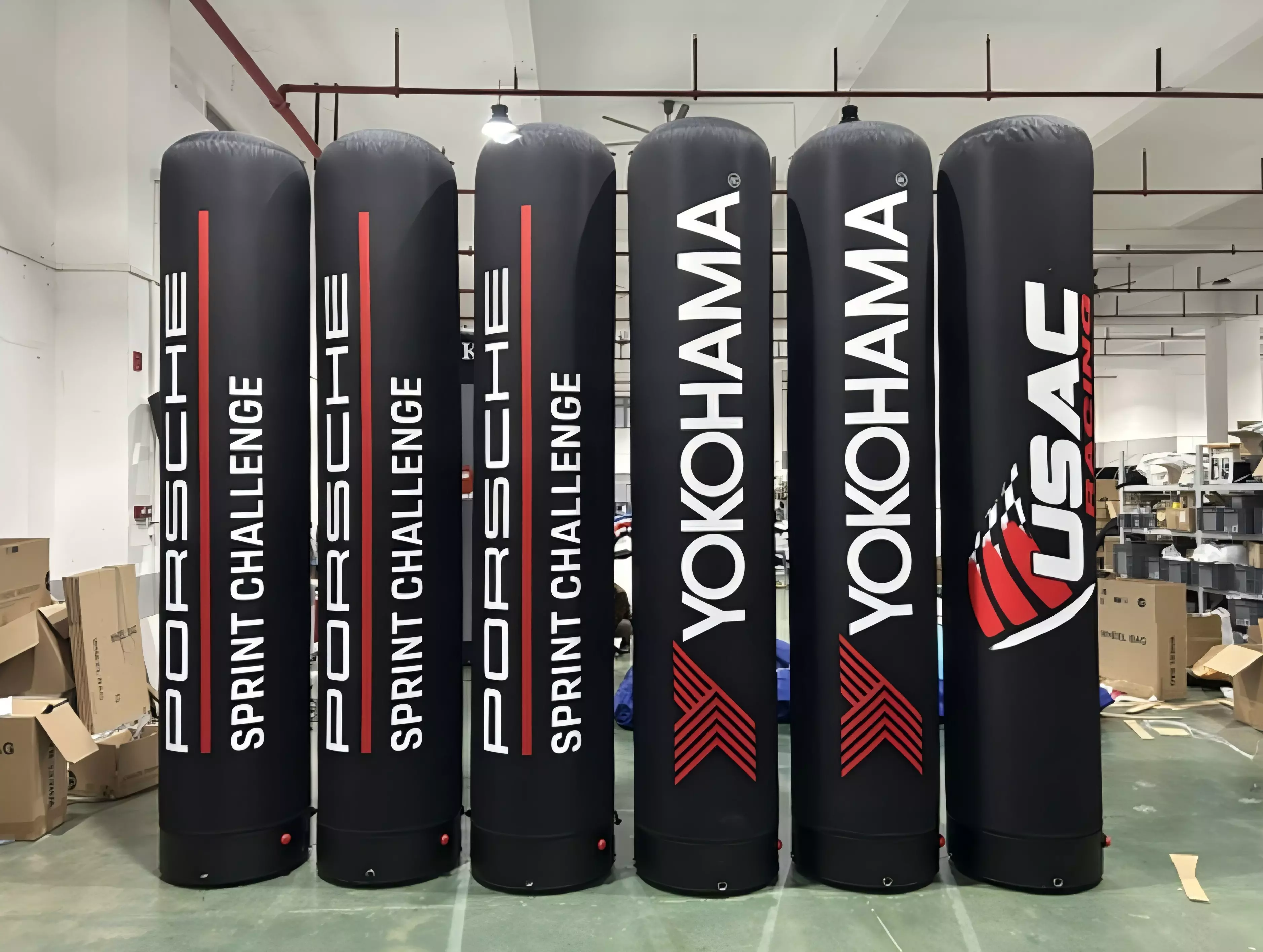 Porsche & Yokohama inflatable pillars in factory